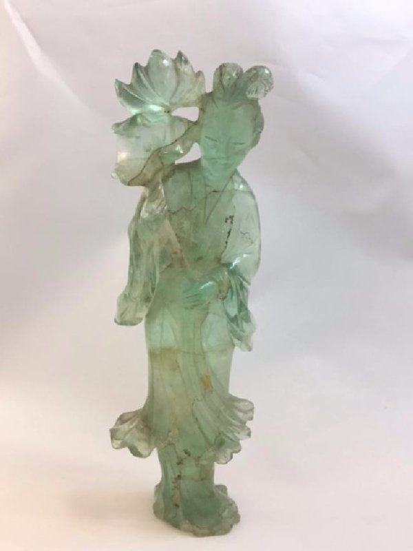 Chinese Green Quartz Carved Figure of Woman (1 of 4)