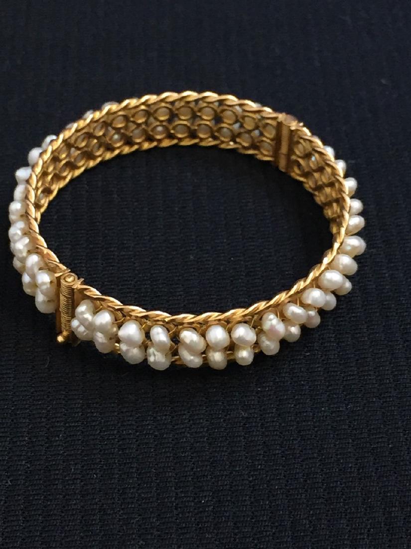 22K Gold & Fresh Water Pearls Bangle Bracelet (1 of 4)