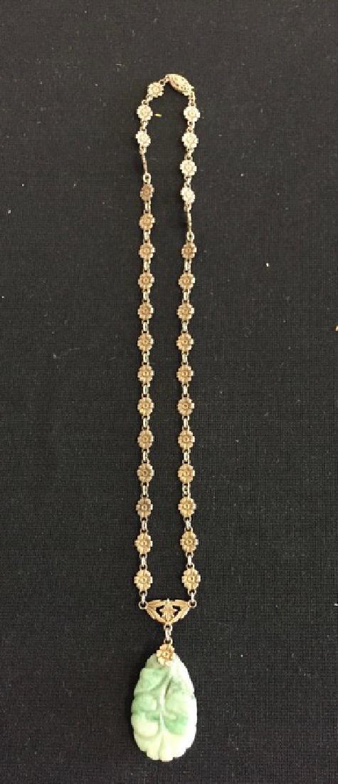 Chinese Jade Pendant on Silver Necklace Chain (1 of 3)