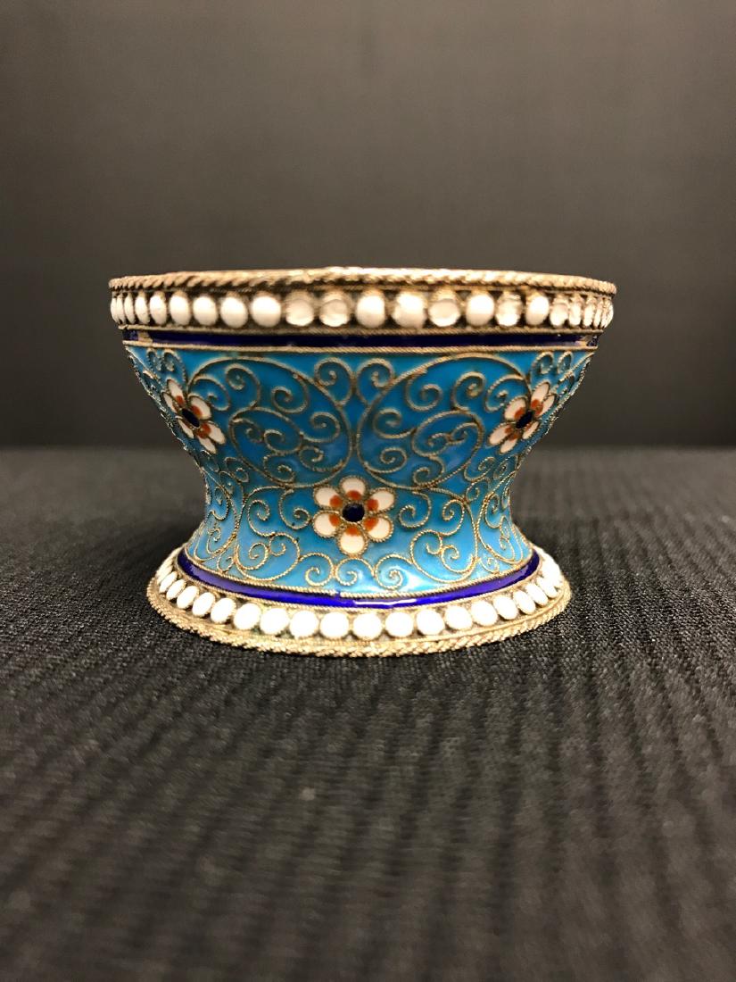 Russian Antique Silver Enameled Salt Cellar: Russian Antique Enamel Silver Hallmarked Salt Cellar - 2'' dia x 1 1/4'' h (from Queens, NY collection)