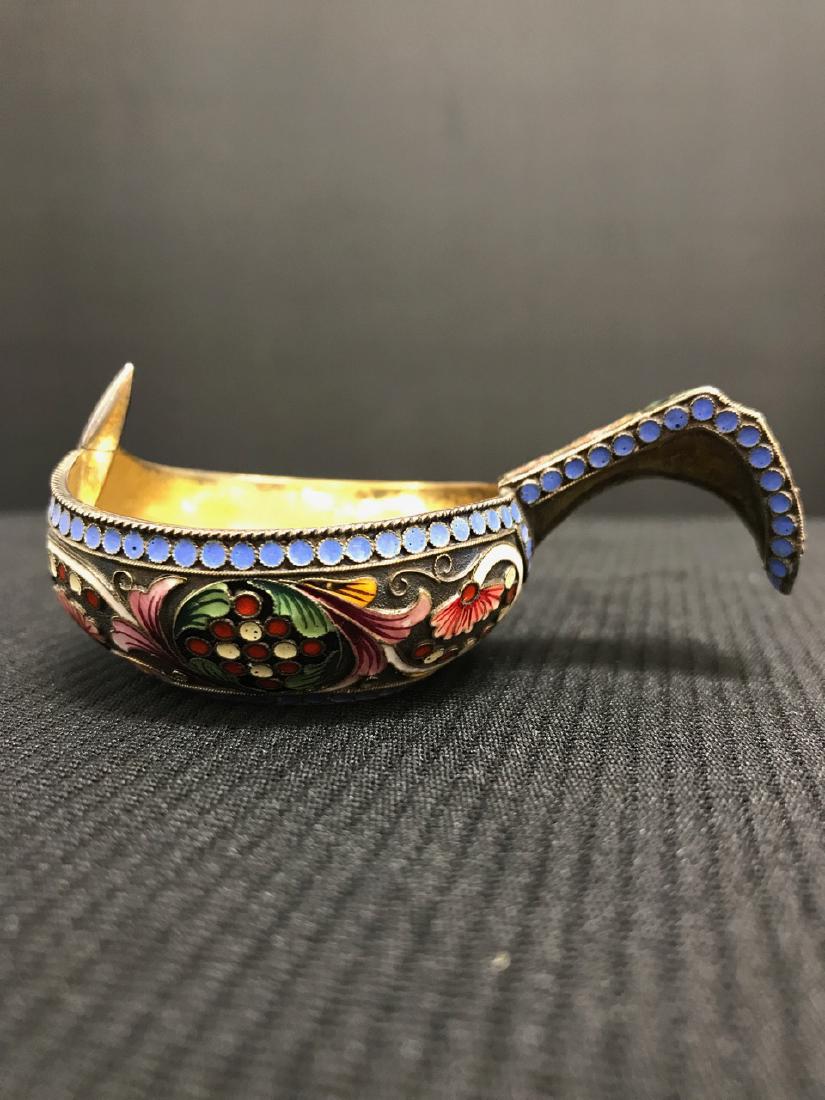Russian Silver Enameled Kovsch: Russian Antique Silver Enameled Hallmarked Kovsch - 3'' L x 1 3/4'' W (from Long Island, NY collection)