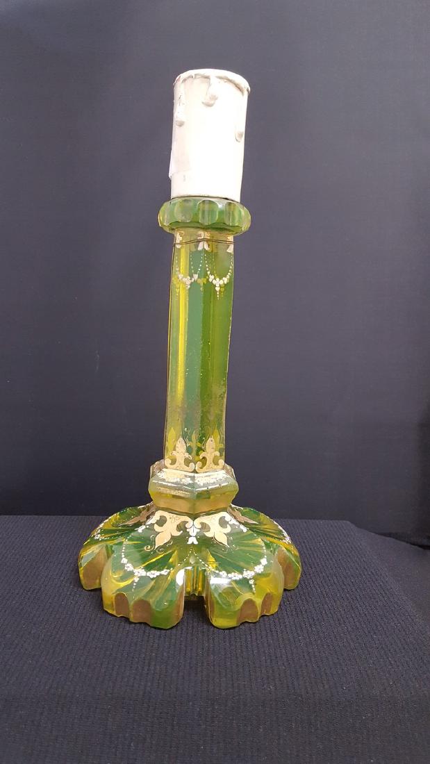 Bohemian 19th Century Uranium Glass Candlestick: Bohemian 19th Century Uranium Glass Candlestick - 12'' H (from Rhode Island home)