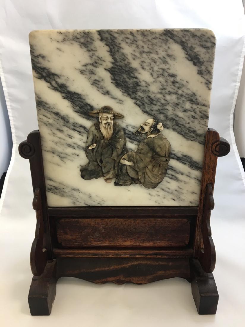 Chinese Table Screen Made of Marble & Different Stones (1 of 5)