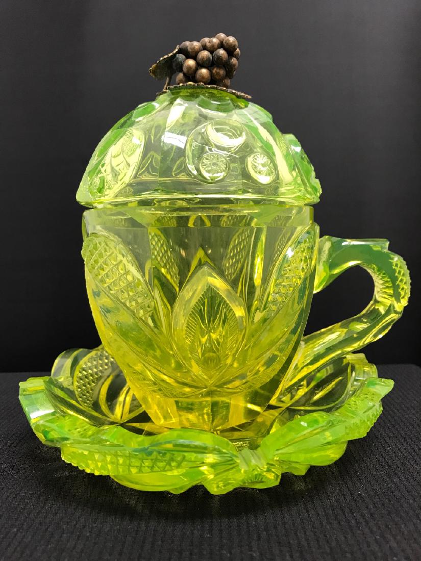Rare 19th Century Uranium Glass Cup and Saucer with (1 of 6)