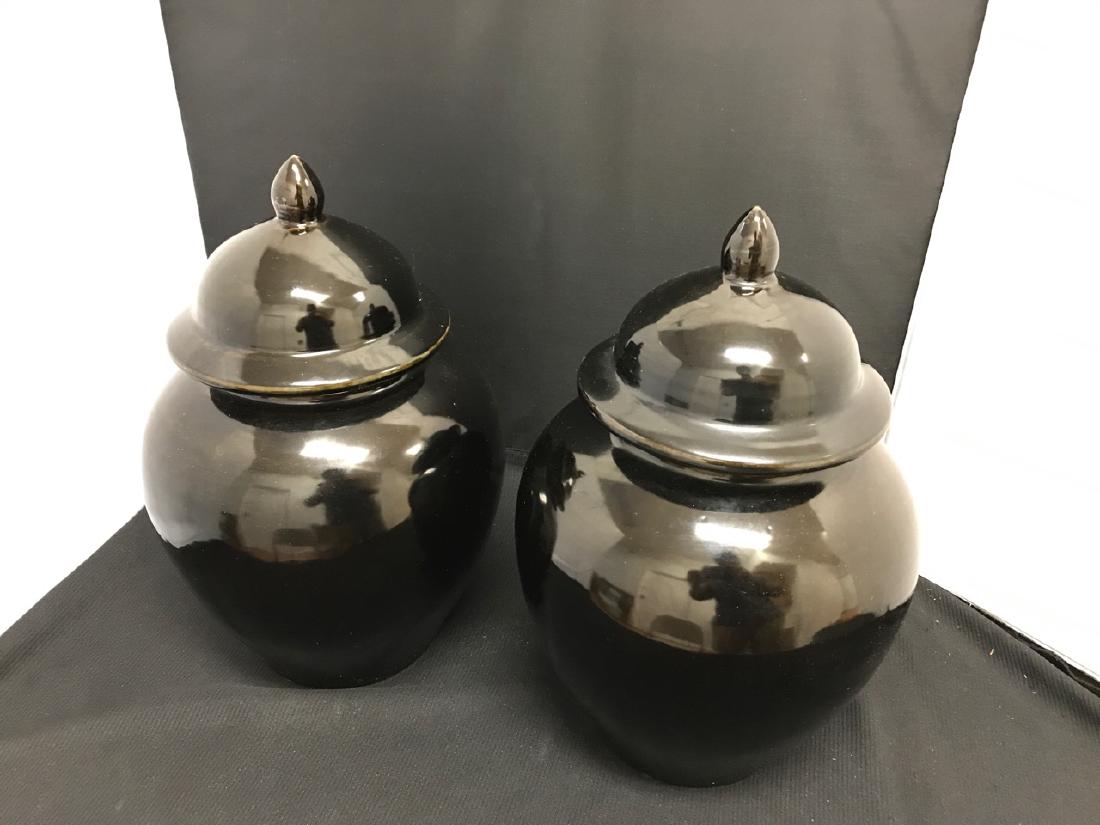 Chinese Pair of Large Black Ginger Jars (1 of 6)