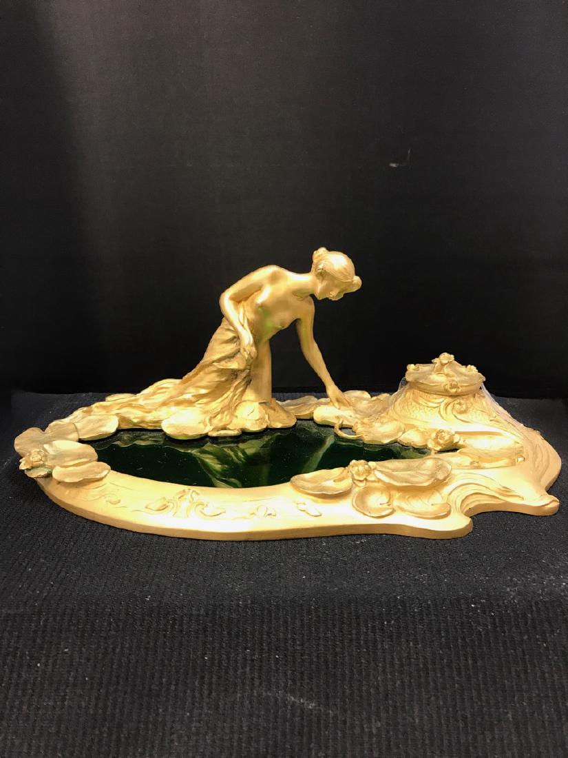 Korchann Art Nouveau Bronze & Glass Inkwell (1 of 6)