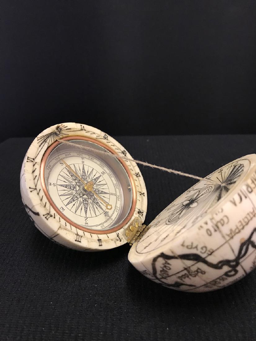 Rare Scrimshaw Globe with Inside Compass: Rare Scrimshaw Globe with Inside Compass - 3'' dia (from Upper East Side collection)