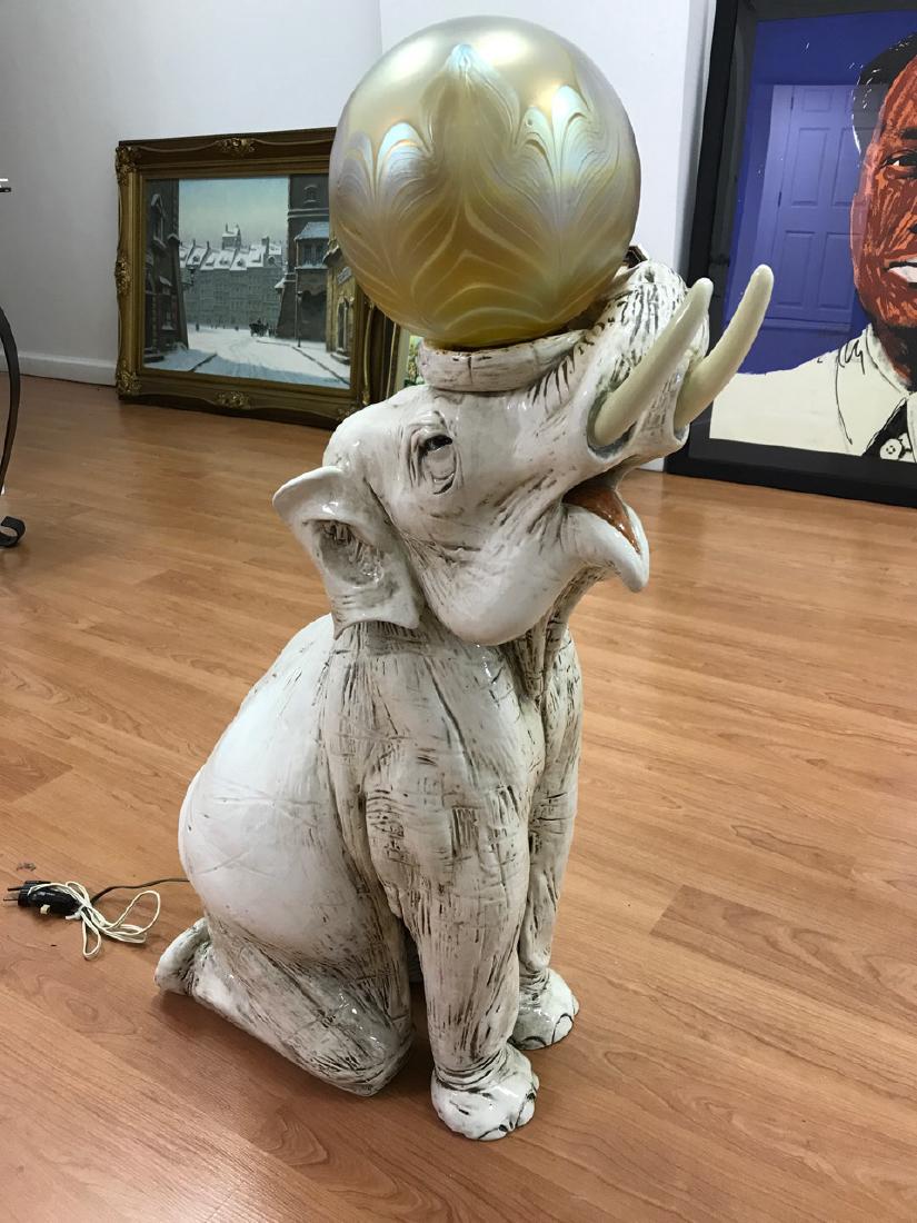 Loetz Art Nouveau Shade on Monumental Porcelain: Loetz Art Nouveau Shade on Monumental Porcelain Elephant Signed "F. Werner" (with other marks) - 30'' H x 27'' L (from Long Island, NY home)
