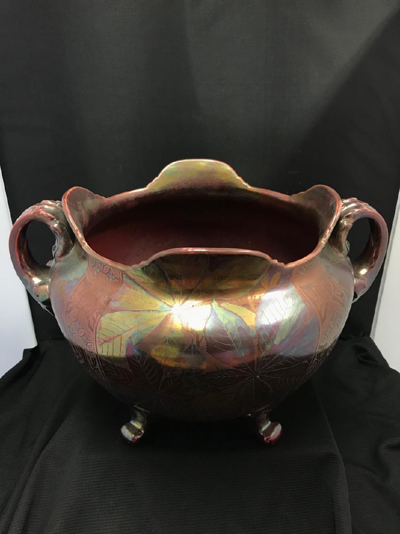 Gien Large Iridescent Art Nouveau Two-Handle Bowl: Gien Large Iridescent Art Nouveau Two-Handle Bowl, Signed "Gien" - 10 1/2'' H x 15'' dia (from old New Jersey collection)