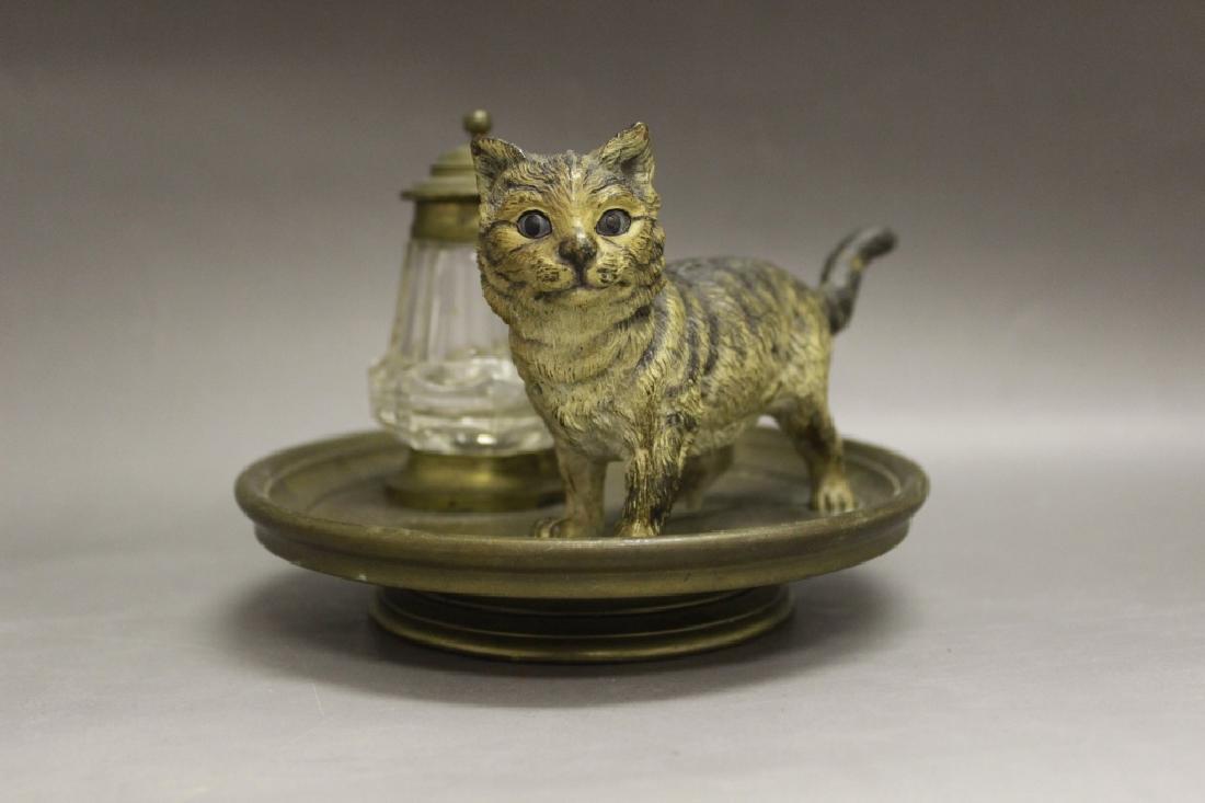 Austrian Cold Painted Bronze Cat Inkwell (1 of 5)