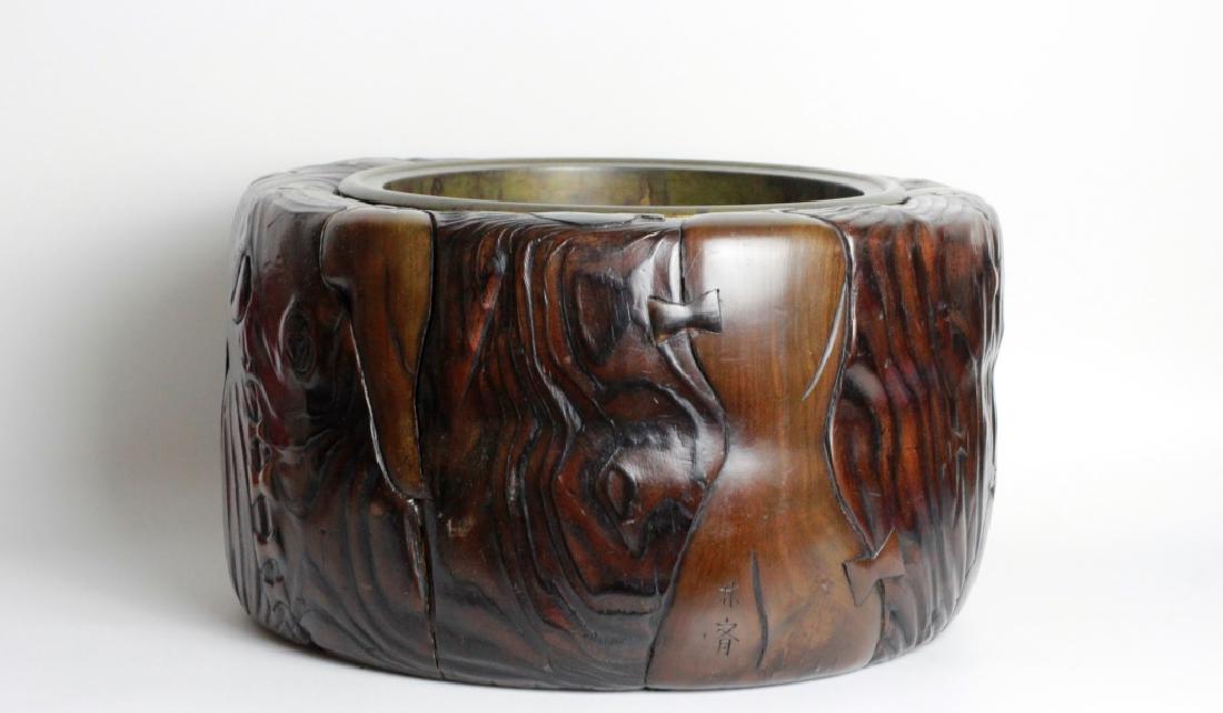 Large Japanese Wood And Bronze Hibachi Signed (1 of 6)