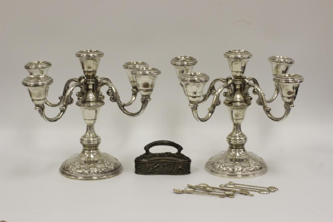 Group Lot Of Silver Candlebras, Spoons & Nail File (1 of 9)
