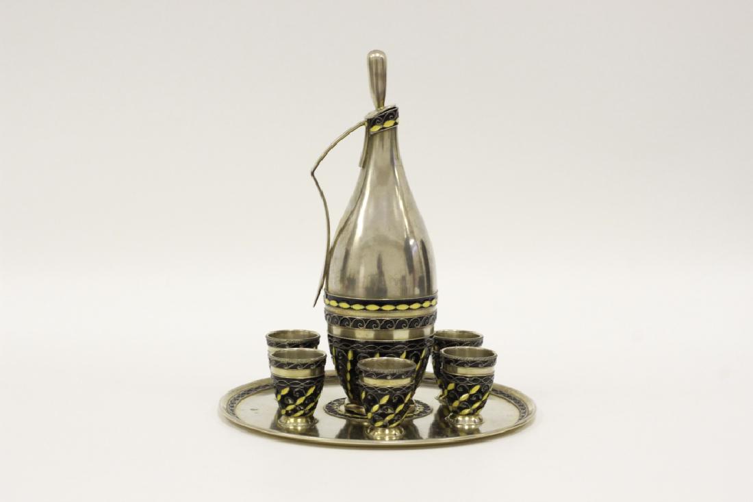 Russian Silver And Enamel Vodka Set With 6 Cups (1 of 9)