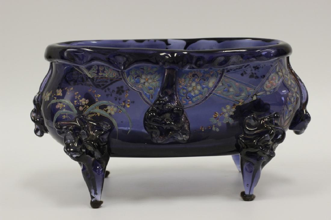 Art Nouveau Blue Enameled Glass Bowl, Signed (1 of 11)