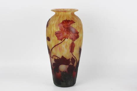 Daum Nancy Large Cameo Glass & Carved Vase: Daum Nancy Large Blooming Flower Cameo Glass & Carved Vase, Signed Dimensions- H- 13 1/2" From A Park Avenue Town House