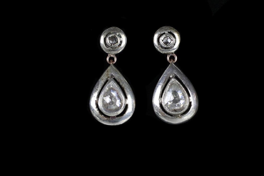 Pair Of Antique Gold, Diamond & Silver Earrings (1 of 5)