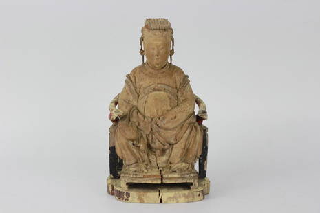 Very Early Carved Wood Chinese Figure: Very Early Carved Wood Chinese Figure. With Ralph M. Chait paper label. H 8.5" W 5"