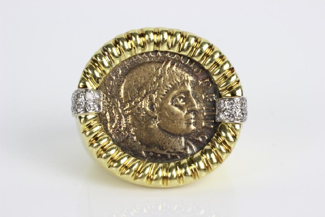 18k Gold Roman Coin Ring in 18k & Diamonds (1 of 7)