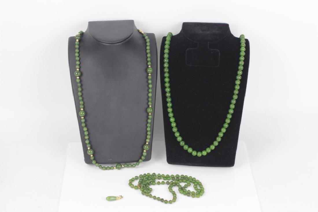 3 Jade or Hardstone Necklaces, All w/ Gold Mounts (1 of 8)