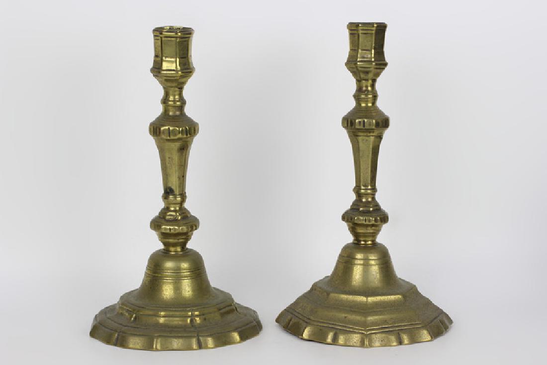 Pair of 18c French Brass Silver Form Candlesticks (1 of 5)