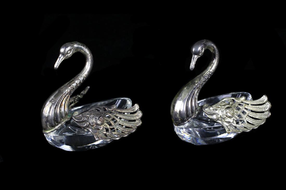 Pair of Silver & Glass Salt Cellars: Pair of Silver & Glass Salt Cellars. Dimensions- H- 2.75"