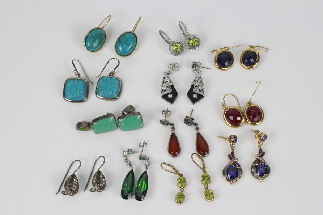 12 Pair of Sterling Silver Earrings w/ Various Sto (1 of 14)