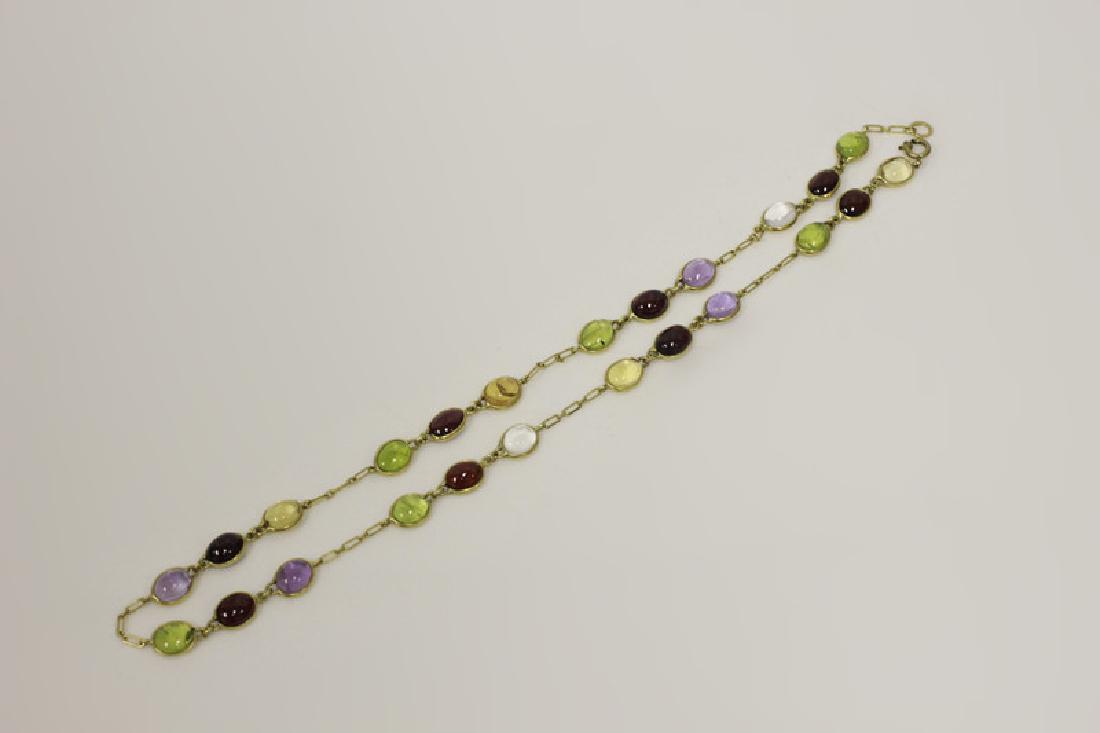 18k Gold Necklace w/ Various Colored Stones: 18k Gold Necklace w/ Various Colored Stones. Dimensions- Total L-17" Total Weight- 16.1g 10.3dwt