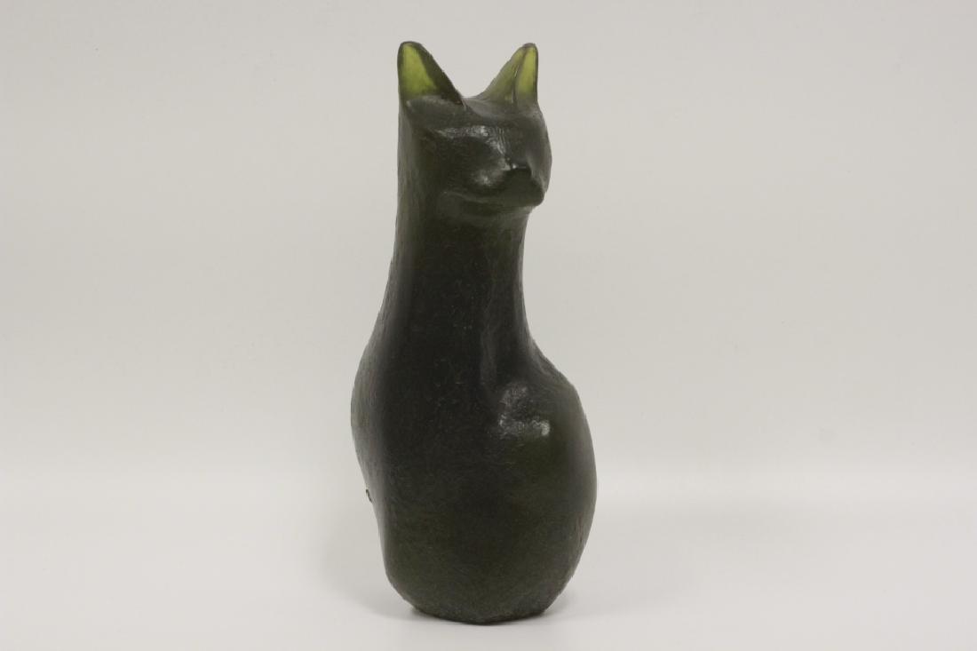 Daum Pate De Verre Sculpture Designed by Lhoste: Daum Heavy Green Pate De Verre Sculpture of a Cat Designed by Lhoste. #125/250. Dimensions- H-10.5"