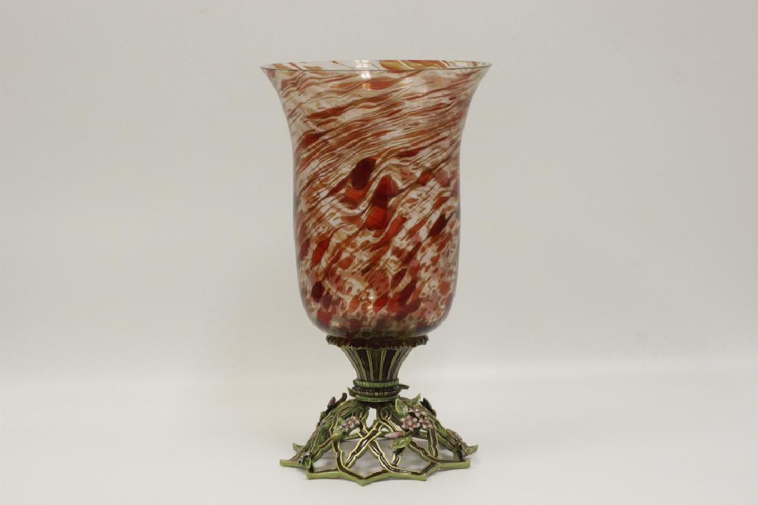 Jay Strongwater Cabochon Base Hurricane Lamp: Jay Strongwater Cabochon Base Hurricane Lamp, Nicholas, Color Spice. Dimensions- H- 13.5" x Dia- 8".