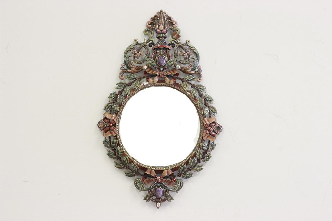 Jay Strongwater Large Round Vanity Mirror: Jay Strongwater Large French Baroque Style Round Wall Vanity Mirror. Dimensions- L- 22.5" x W- 15.5".