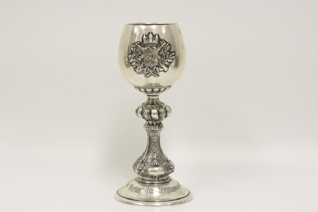 Large German 800 Silver Goblet, Hallmarked & Dated: Large German 800 Silver Goblet, Hallmarked & Dated 1899. Dimensions- H- 9" x Dia- 4". Weight- 240g. 7.7dwt.