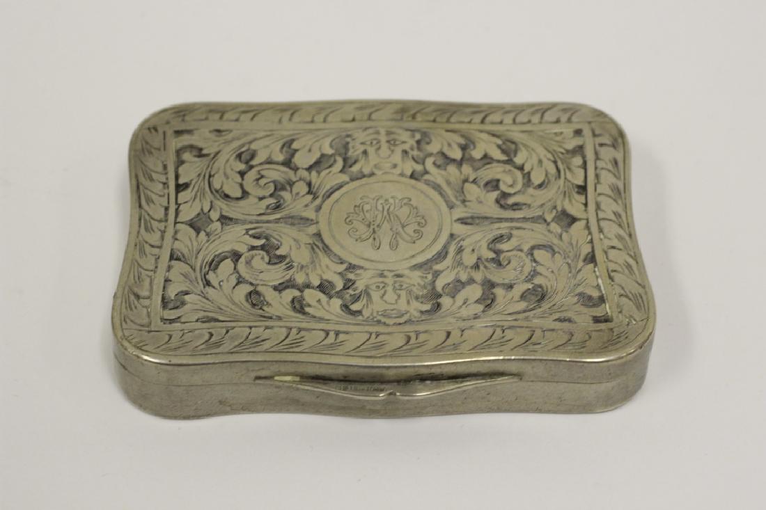 800 Silver Art Deco Tobacco Snuff Box w/ Fiat Logo: 800 Silver Art Deco Tobacco Snuff Box w/ Fiat Logo. Dimensions- L- 3" x W- 2.25", Weight- 57.5g/1.85ozt.