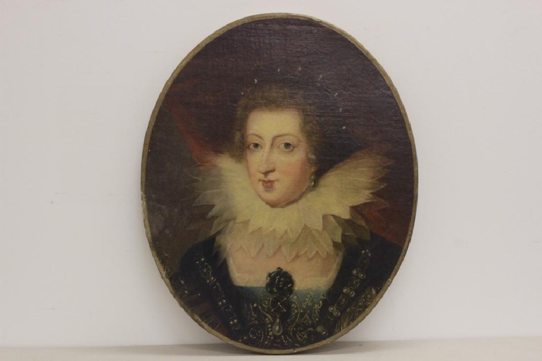 O/C Portrait of a Woman in a Renaissance Dress: O/C Portrait of a Woman in a Renaissance Dress. Unframed Oval. Dimensions- L-24.5" x W-20".