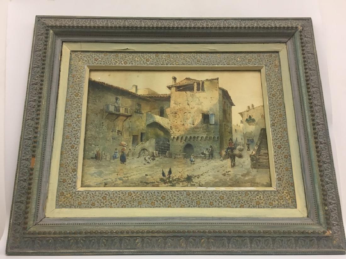 Ettore Roesler Franz (1845 â€“ 1907) Roma Watercolor: Ettore Roesler Franz (1845 â€“ 1907) Roma Watercolor Appears to be in Orignal Ornate Frame. Dimensions w/out Frame- L-20" x W-15". Dimensions w/ Frame- L-34" x W-28".