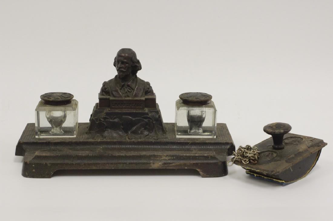 Antique Fountain Pen Desk Set & Shakespeare Bust (1 of 4)