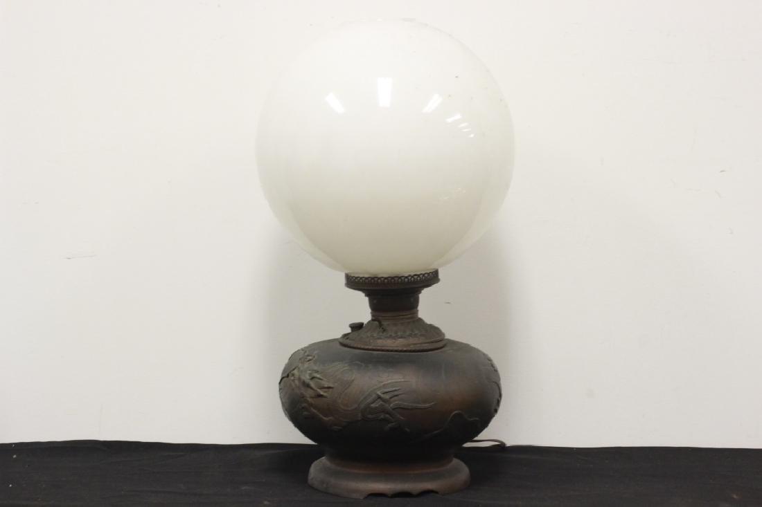 Large Asian Bronze Lamp w/ Dragon Motif (1 of 4)