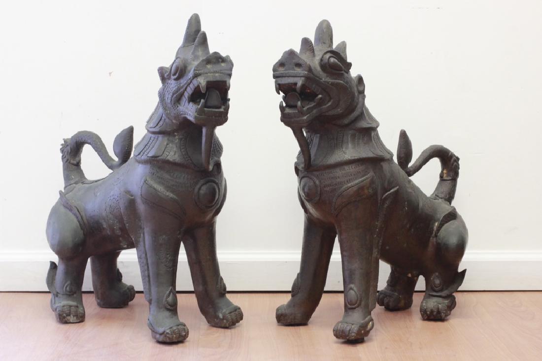 Pr Of Large Chinese/asian Buddhist Bronze Lions (1 of 6)