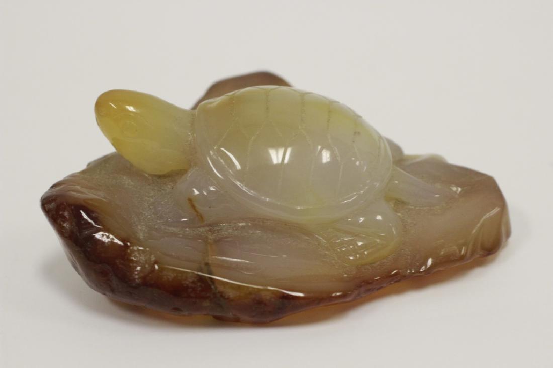 Agate Chinese Carved Turtle on Wooden Base (1 of 5)