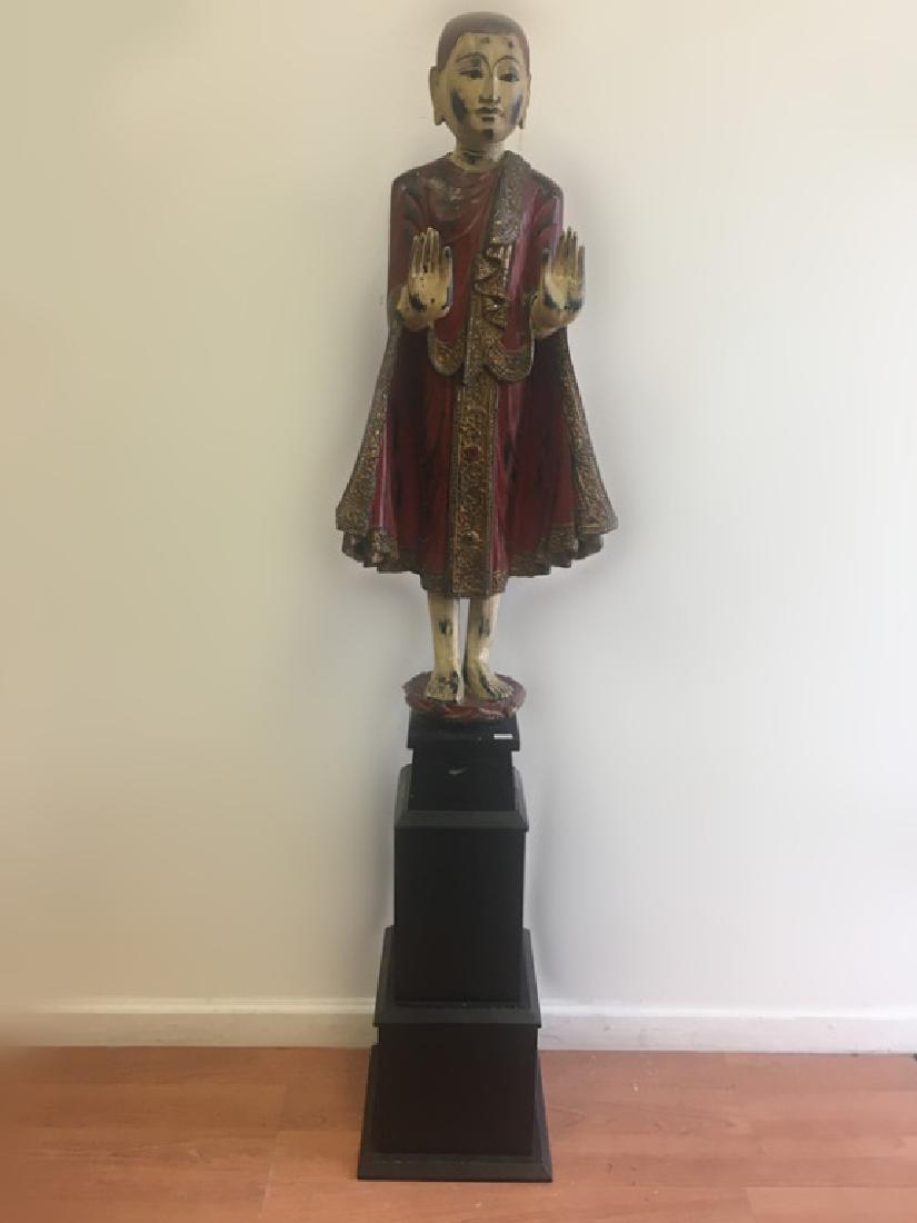 Large Tibetan Carved Wood Bohisattva Buddha Statue (1 of 9)