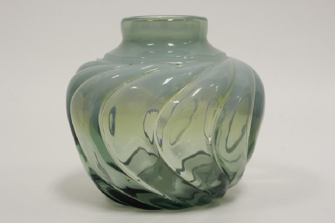 Possibly Tiffany Unusual Green Carved Glass Vase (1 of 5)