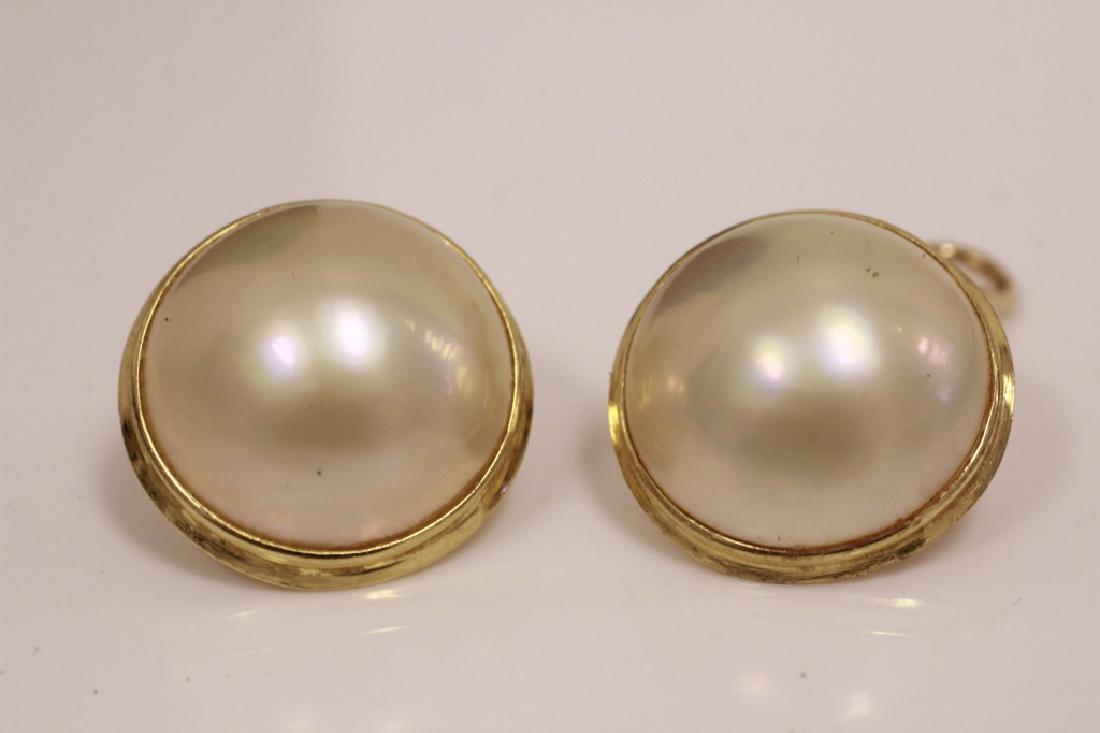 14K Gold Mounted Large Mabe Pearl Earrings (1 of 3)