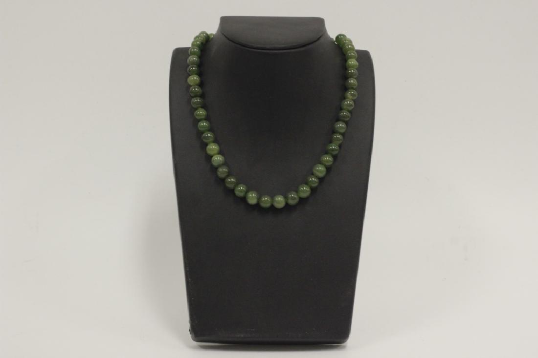 Spinach Jade Beaded Necklace w/ 14K Gold Clasp (1 of 6)