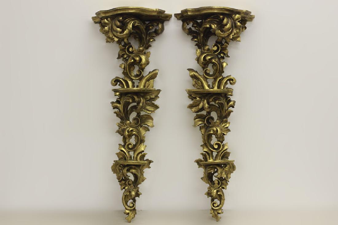 Pair of Carved Wood Hanging Wall Shelves (1 of 6)