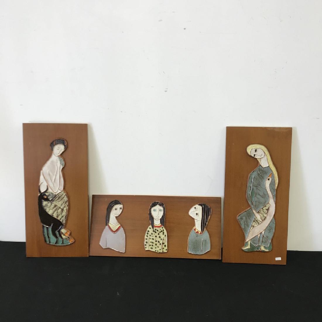 3 Mid Century Modern Hand Painted Ceramic Plaques (1 of 6)