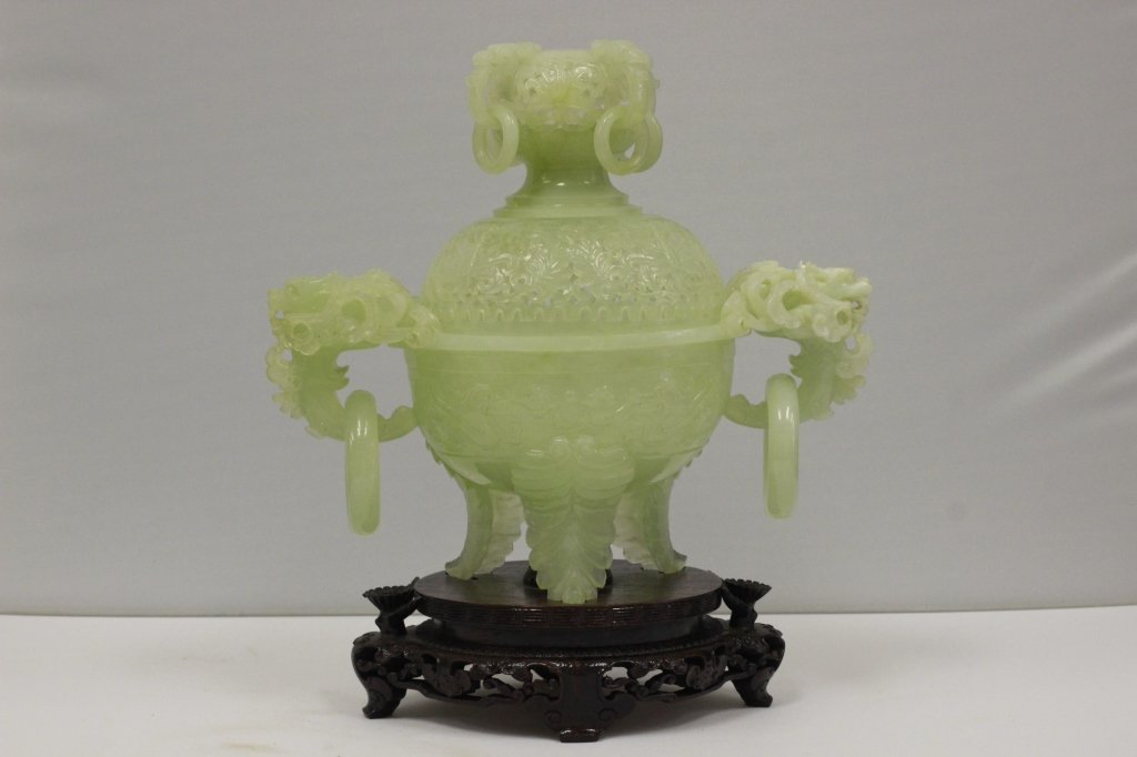 Large Chinese Carved Jade or Jadeite Censor (1 of 7)