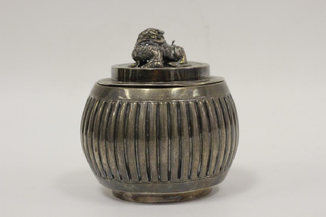 Late 19thC Chinese Silver Covered Box w/ Fu Lion (1 of 7)