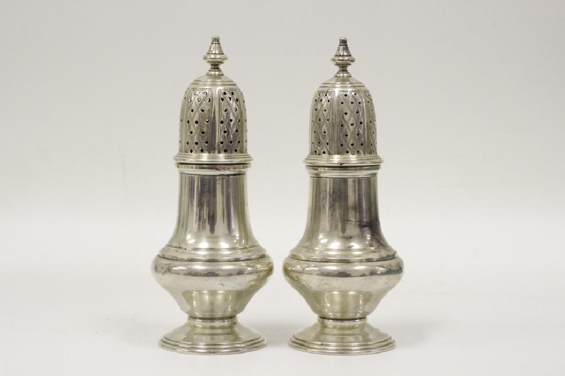 Pair of Sterling Silver Salt & Pepper Shakers: Pair of Sterling Silver Salt & Pepper Shakers. John Coburn. 1725-1803 Reproduction. Dimensions- H-5.5", Total Weight- 205.3g/6.6ozt.
