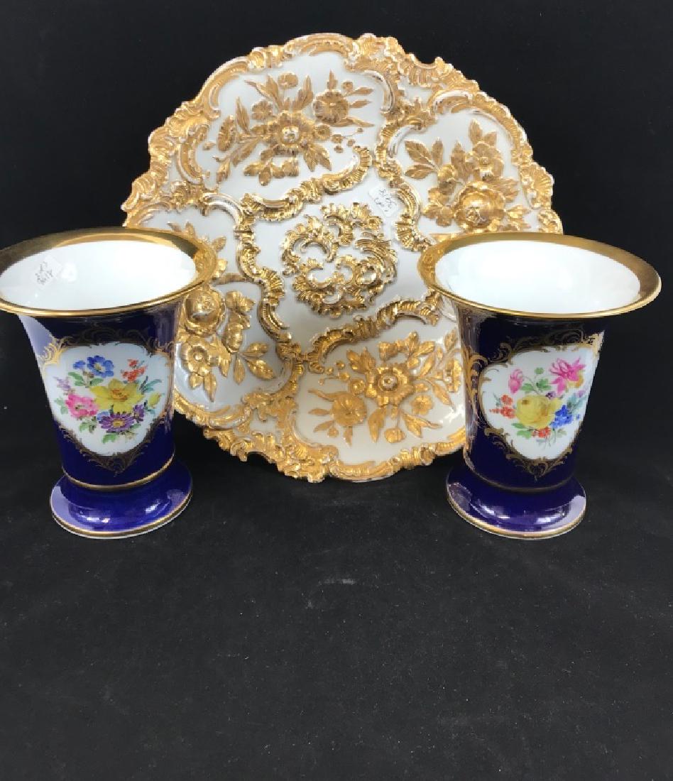 3pc Meissen Set, including 2 Vases & a Platter (1 of 6)