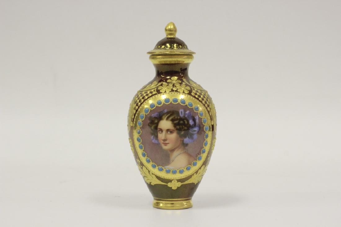 Royal Vienna Miniature Hand Painted Vase w/ Lid (1 of 3)
