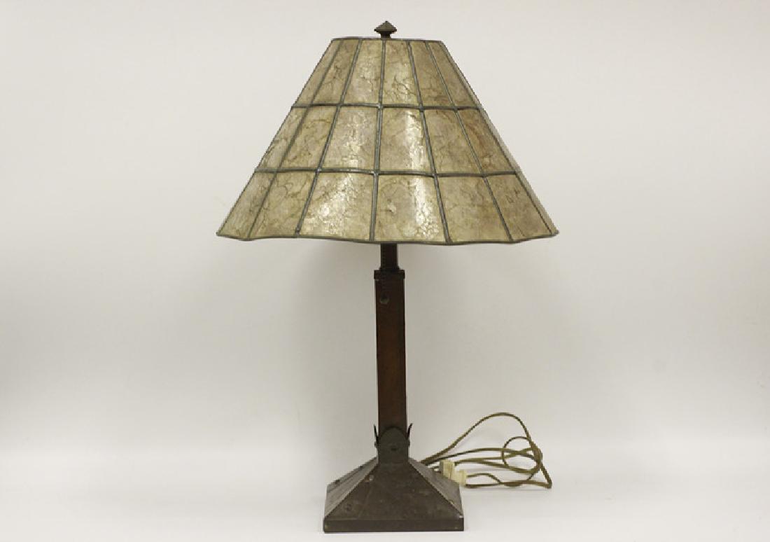 Arts & Crafts Bronze Table Lamp w/ a Mica Shade (1 of 4)